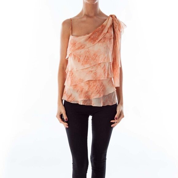 BCBG MaxAzria Peach Layered One Shoulder Top - Picture 1 of 3